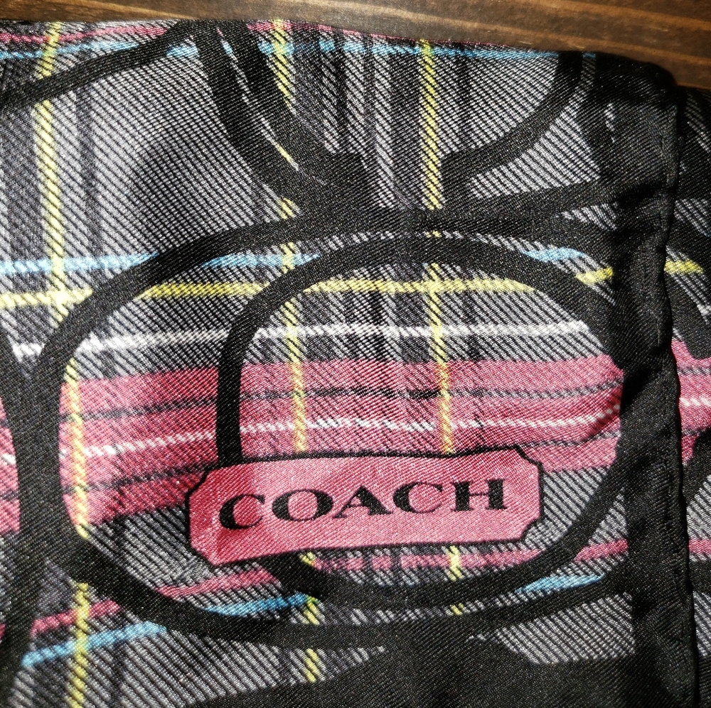 New Coach Silk Tartan Scarf Wrap 21 X 21 - Picture 2 of 5